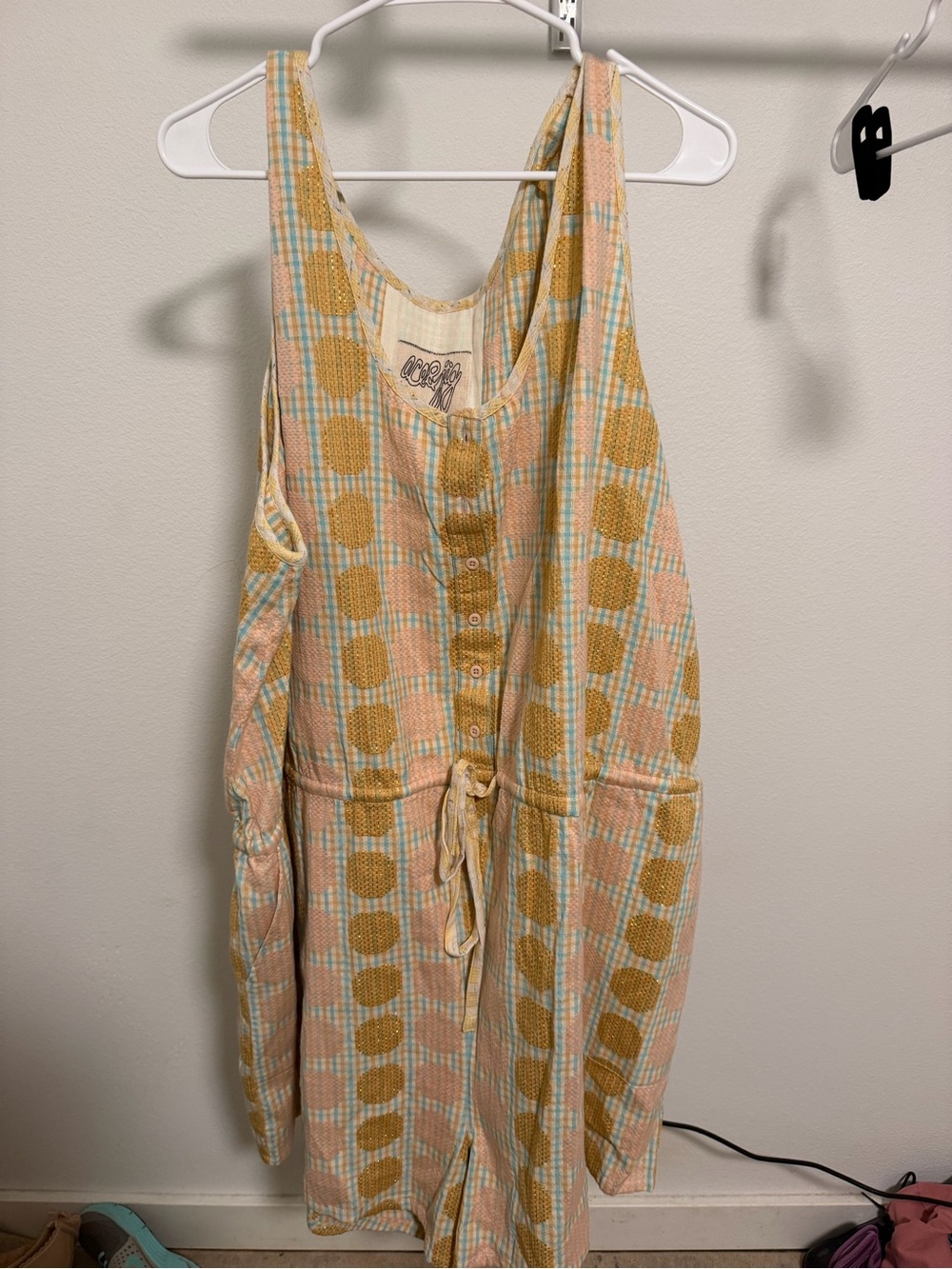Ace & Jig Peach, Mustard & Light Blue Checked Cotton Romper